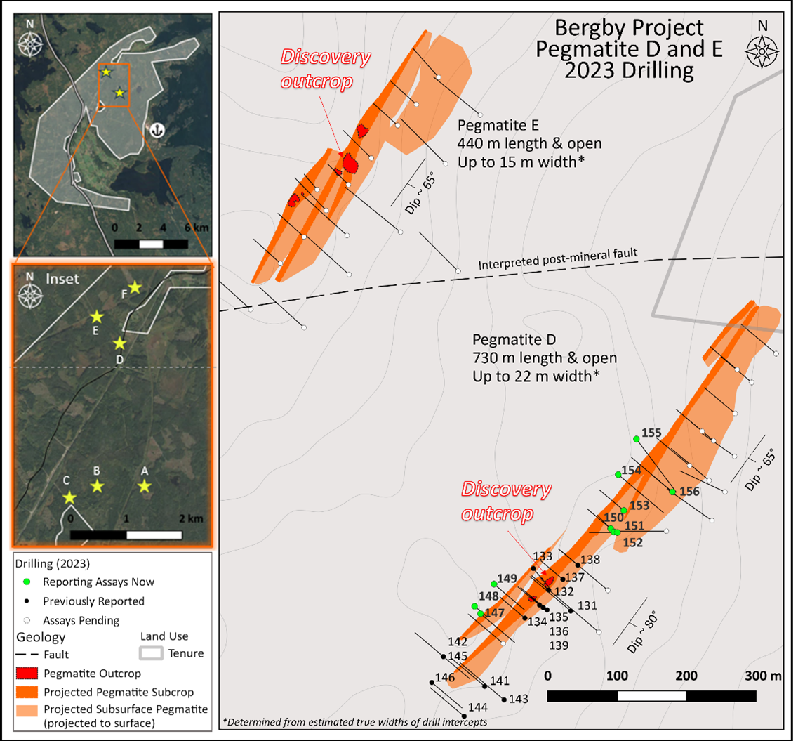 Bergby Project Pegmatite and Drill Holes, January 11, 2024